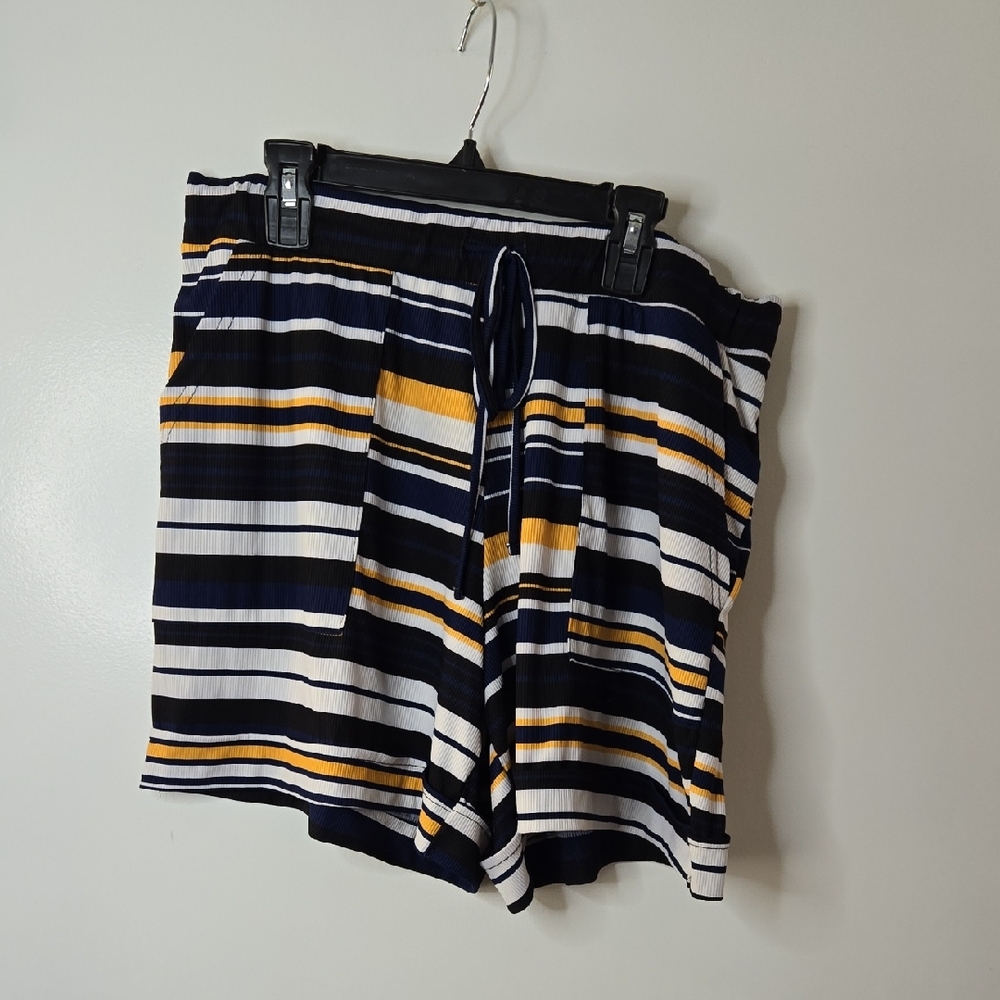 LuLaRoe High Waist Striped Shorts - Navy, White, Yellow